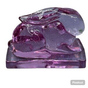 Heisey Glass by Viking 1997 Bunny Rabbit Paperweight Figurine Lavender Ice Pink